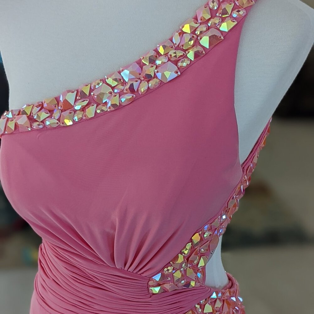 Sherri Hill Jeresey Beaded One Shoulder Cut Out Gown Size 8 - Picture 3 of 6